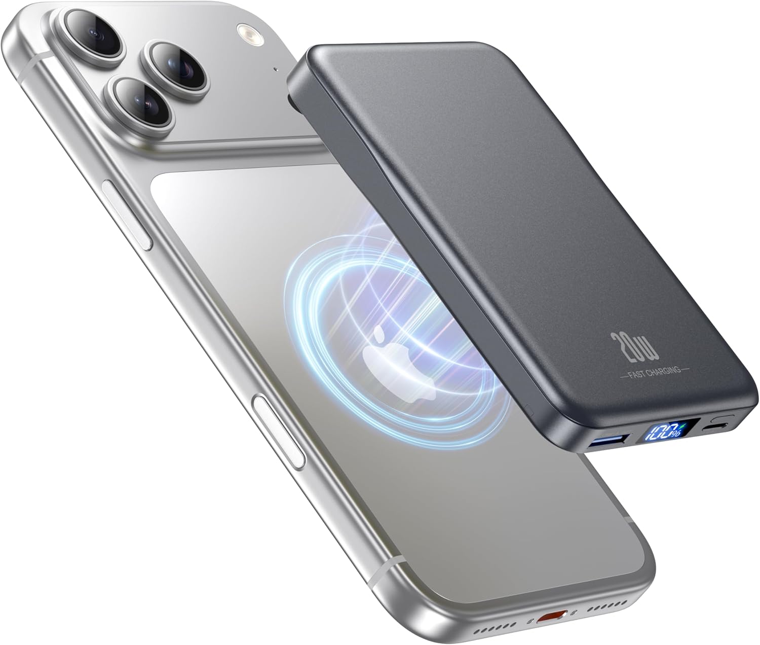 Magsafe Battery Pack, 5000mAh Magnetic Power Bank with Type-C Cable 20W PD Fast Charging Lighting Input Wireless Portable Charger for iPhone 17/16/15/14/13/12/ All Series