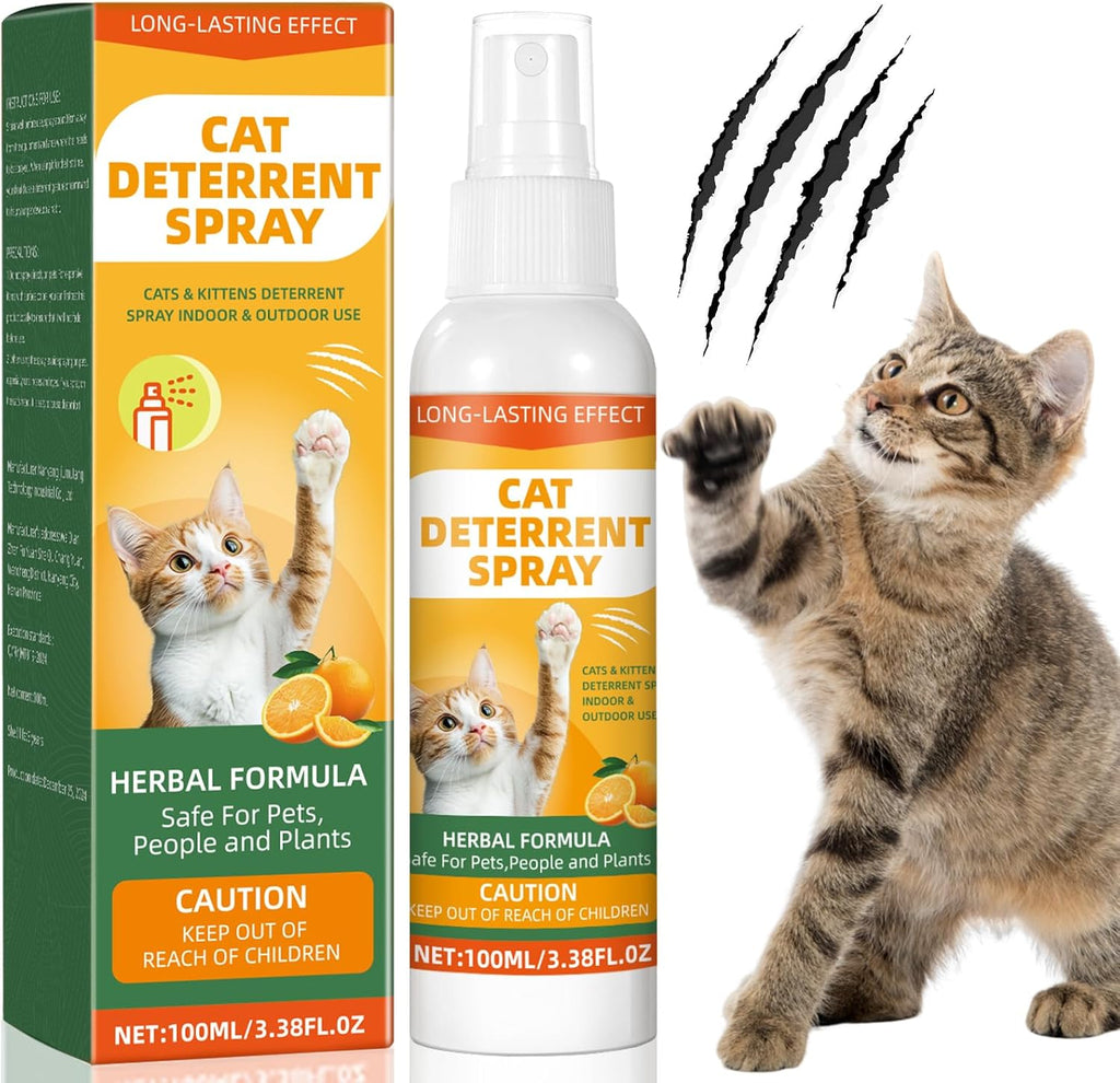 Cat Deterrent Spray - Safe Indoor & Outdoor Deterrent for Furniture Protection, Effective Training Aid with Natural Ingredients - Non-Toxic Anti-Scratch Formula
