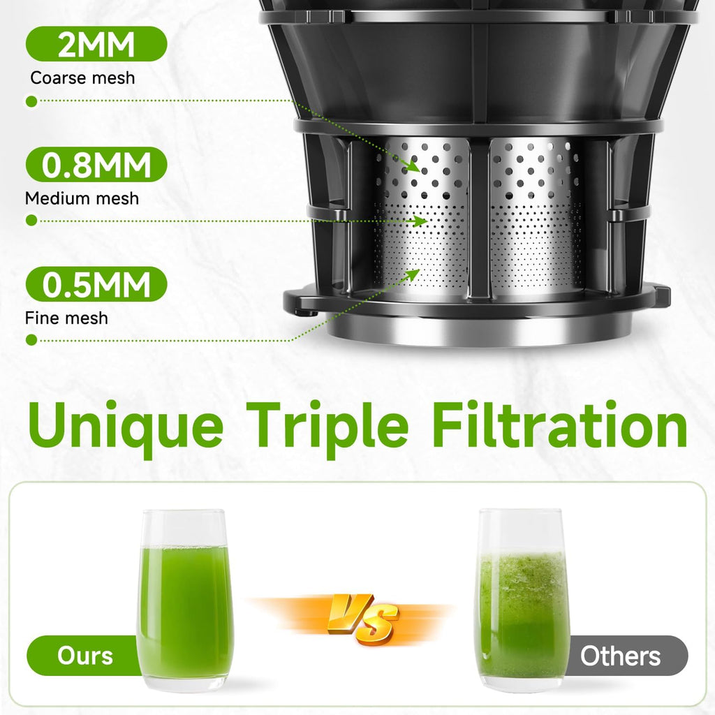 Cold Press Juicer, 5.8" Wide Feed Chute, With 400W Slow Masticating Juicer, Designed For High Juice Yield From Whole Fruits & Vegetables, Easy to Clean, Dark Grey