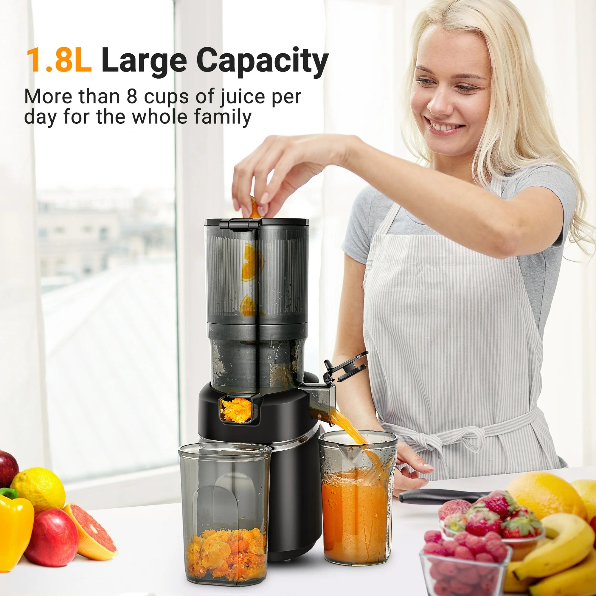 Cold Press Juicer, 5.3" Wide Feed Chute Juice Extractor Machine with 400W, High Juice Yield, Slow Masticating Juicer