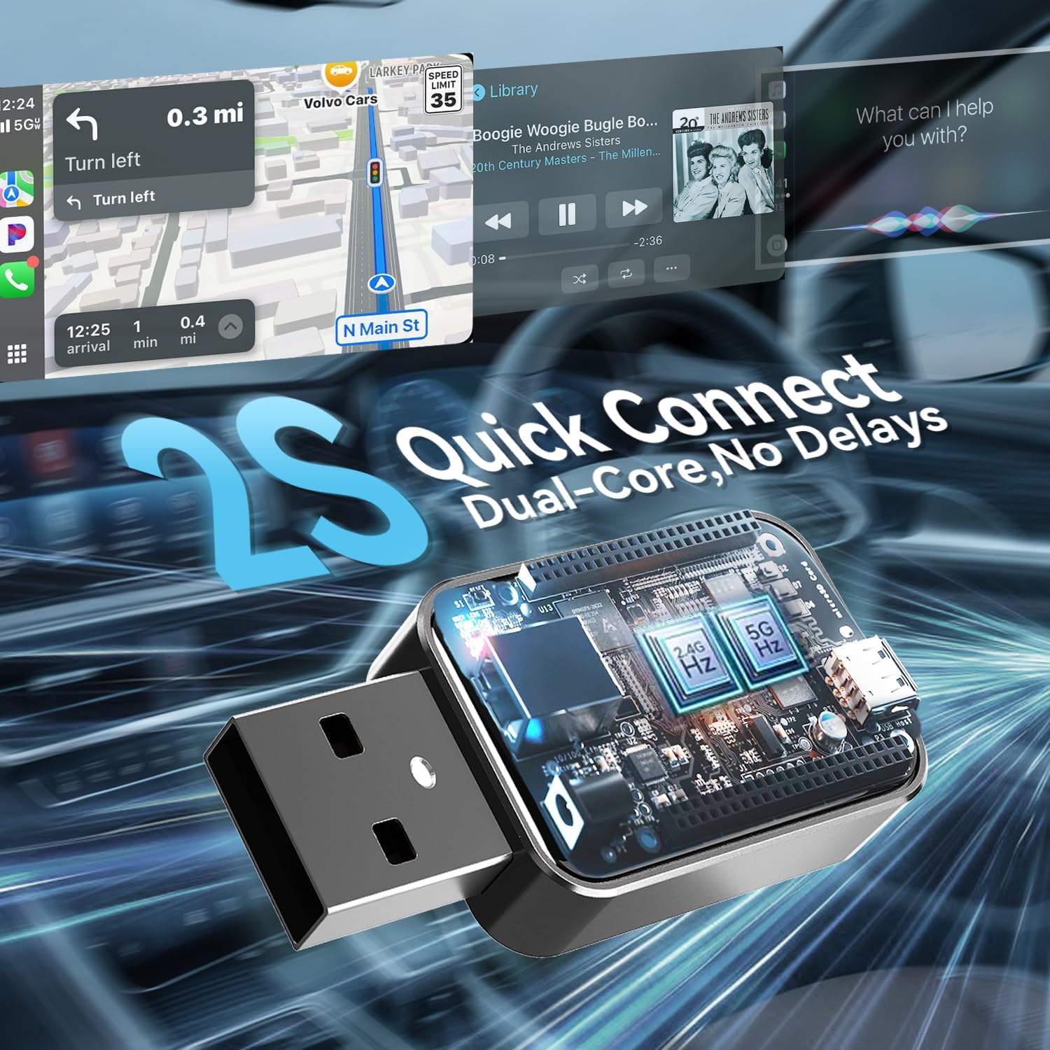 Wireless CarPlay Adapter for iPhone - 5s Auto-Connect, No Audio Lag - Convert Factory Wired to Wireless CarPlay - Bluetooth 5.3 & 5GHz Wi-Fi - Plug & Play