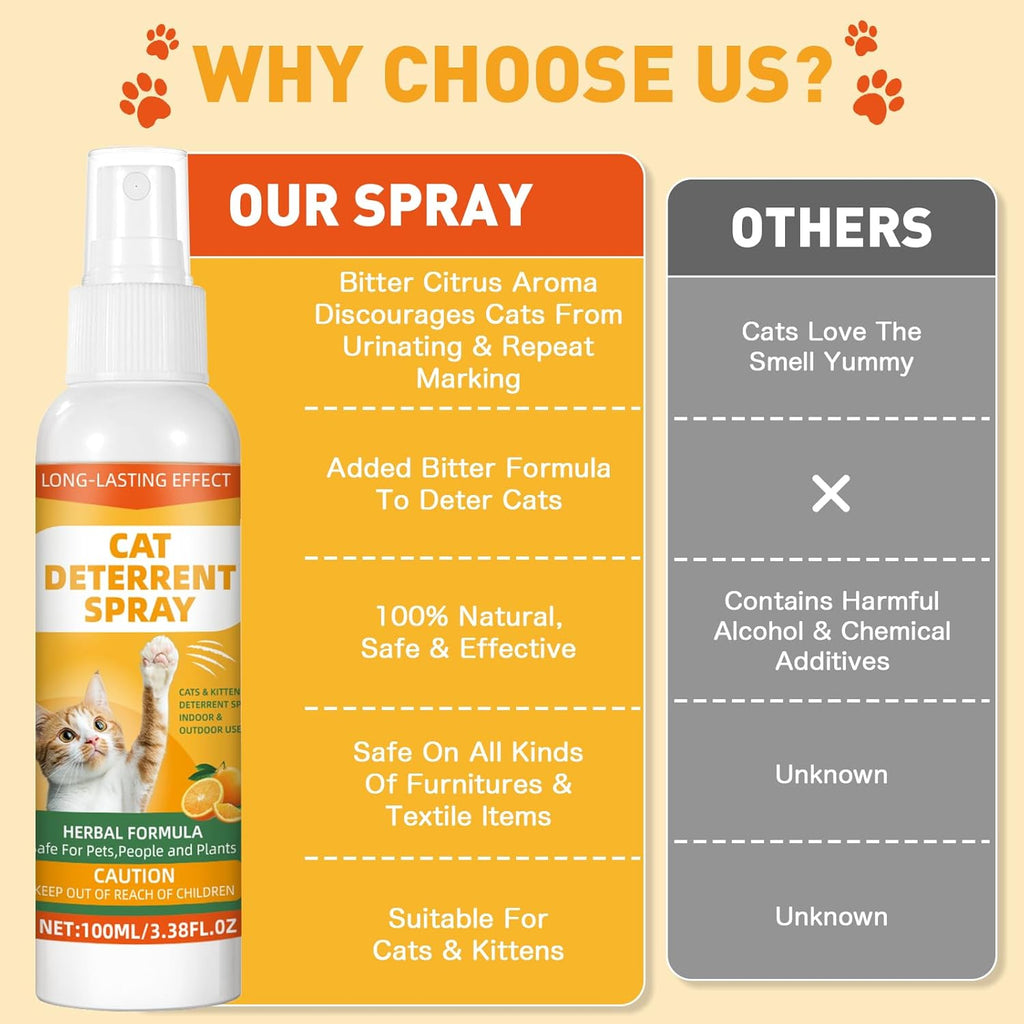 Cat Deterrent Spray - Safe Indoor & Outdoor Deterrent for Furniture Protection, Effective Training Aid with Natural Ingredients - Non-Toxic Anti-Scratch Formula