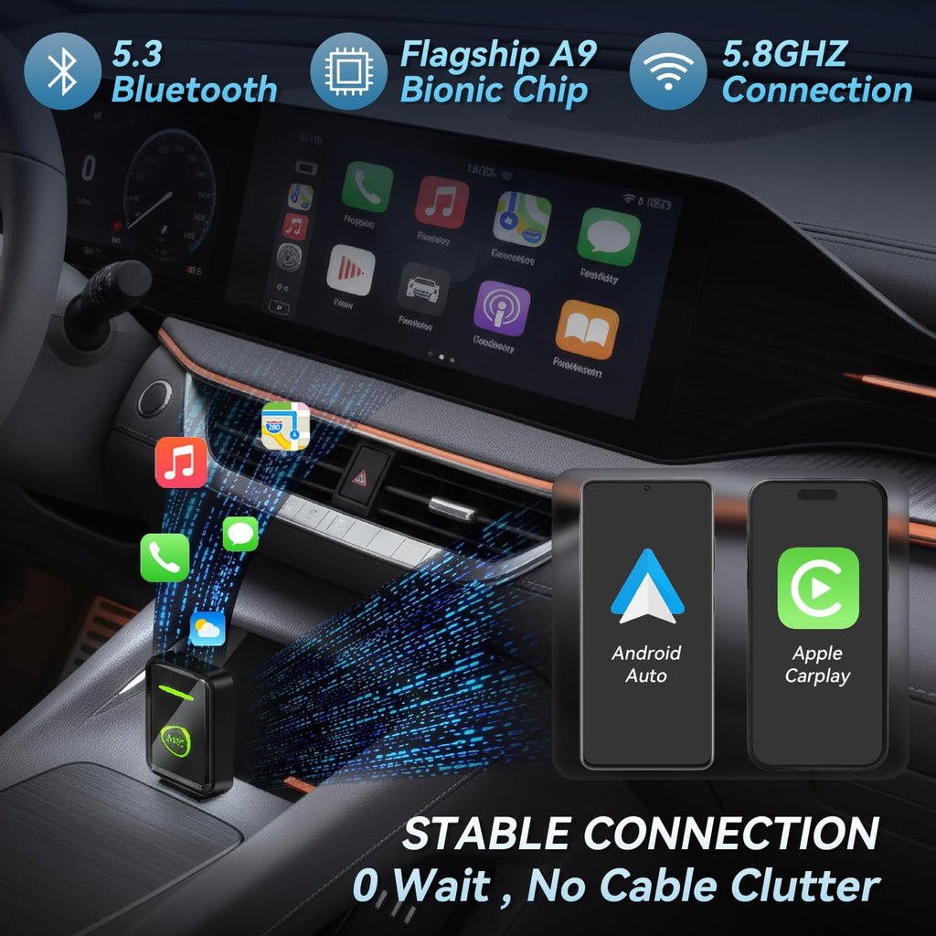 Wireless CarPlay Adapter for iPhone - 5s Auto-Connect, No Audio Lag - Convert Factory Wired to Wireless CarPlay - Bluetooth 5.3 & 5GHz Wi-Fi - Plug & Play