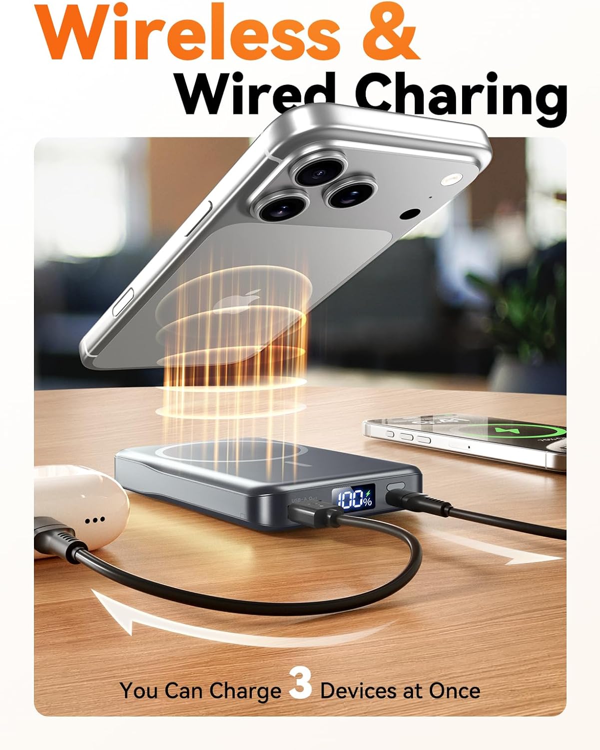 Magsafe Battery Pack, 5000mAh Magnetic Power Bank with Type-C Cable 20W PD Fast Charging Lighting Input Wireless Portable Charger for iPhone 17/16/15/14/13/12/ All Series