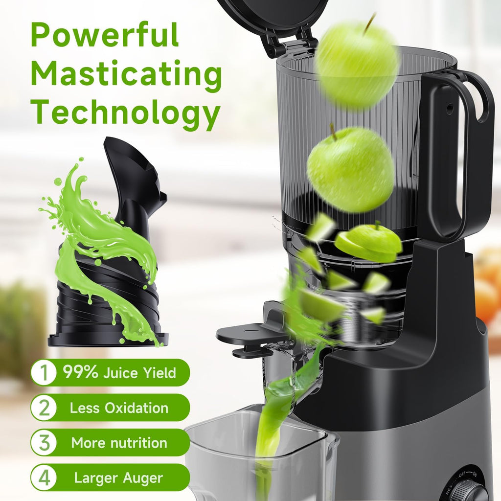 Cold Press Juicer, 5.8" Wide Feed Chute, With 400W Slow Masticating Juicer, Designed For High Juice Yield From Whole Fruits & Vegetables, Easy to Clean, Dark Grey