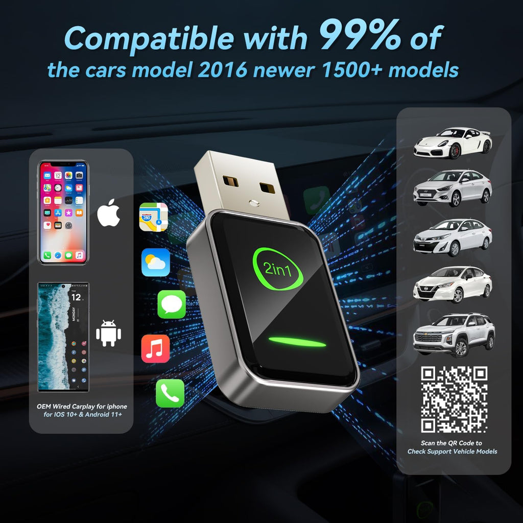 Wireless CarPlay Adapter for iPhone - 5s Auto-Connect, No Audio Lag - Convert Factory Wired to Wireless CarPlay - Bluetooth 5.3 & 5GHz Wi-Fi - Plug & Play