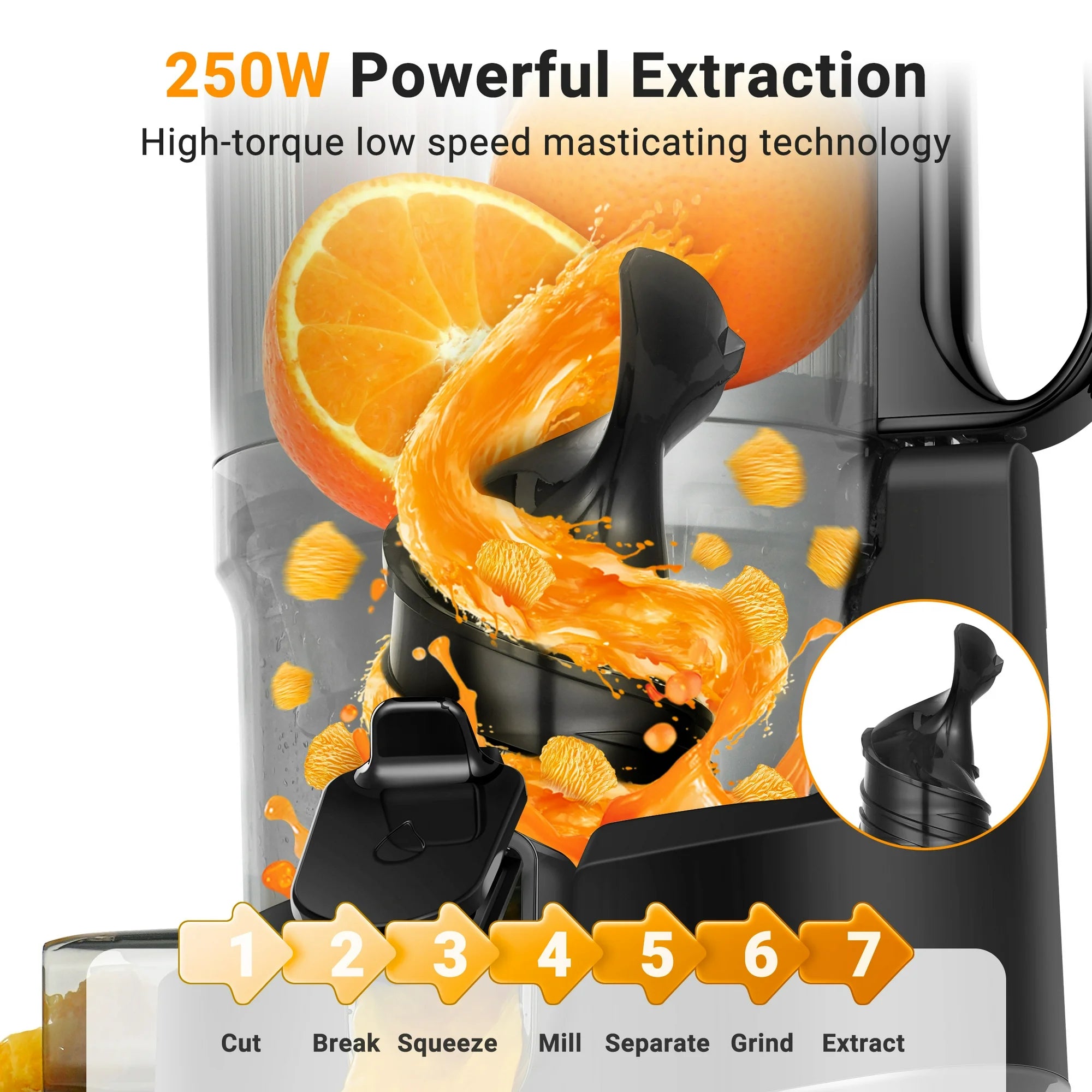 Cold Press Juicer, 5.3" Wide Feed Chute Juice Extractor Machine with 400W, High Juice Yield, Slow Masticating Juicer