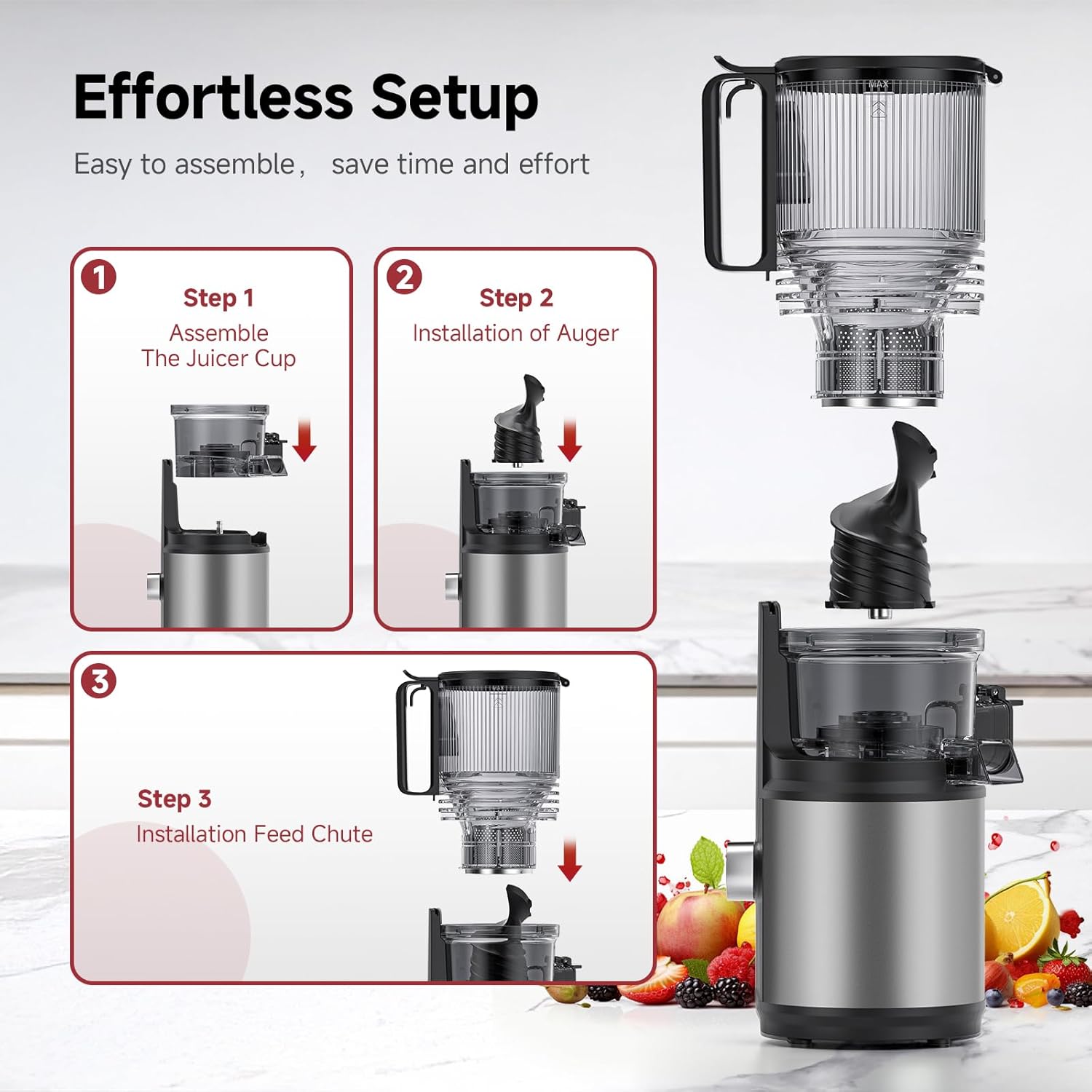 Cold Press Juicer, 5.8" Wide Feed Chute Juice Extractor Machine with 400W, High Juice Yield, Slow Masticating Juicer for Whole Vegetables & Fruits, Dark Grey