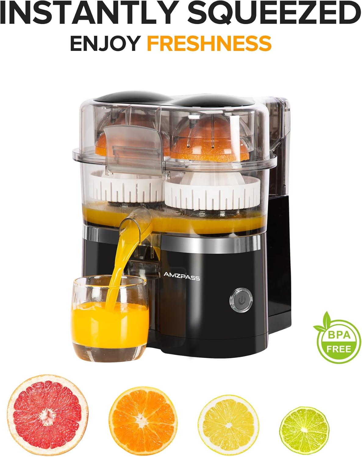 Dual-Head Electric Citrus Juicer, Lemon Squeezer with Power Cord and Cleaning Brush, 1-Button Automatic Juicer Machine for Orange, Lemon, Lime, Easy to Clean & Use, Built-in Cutter(Black)
