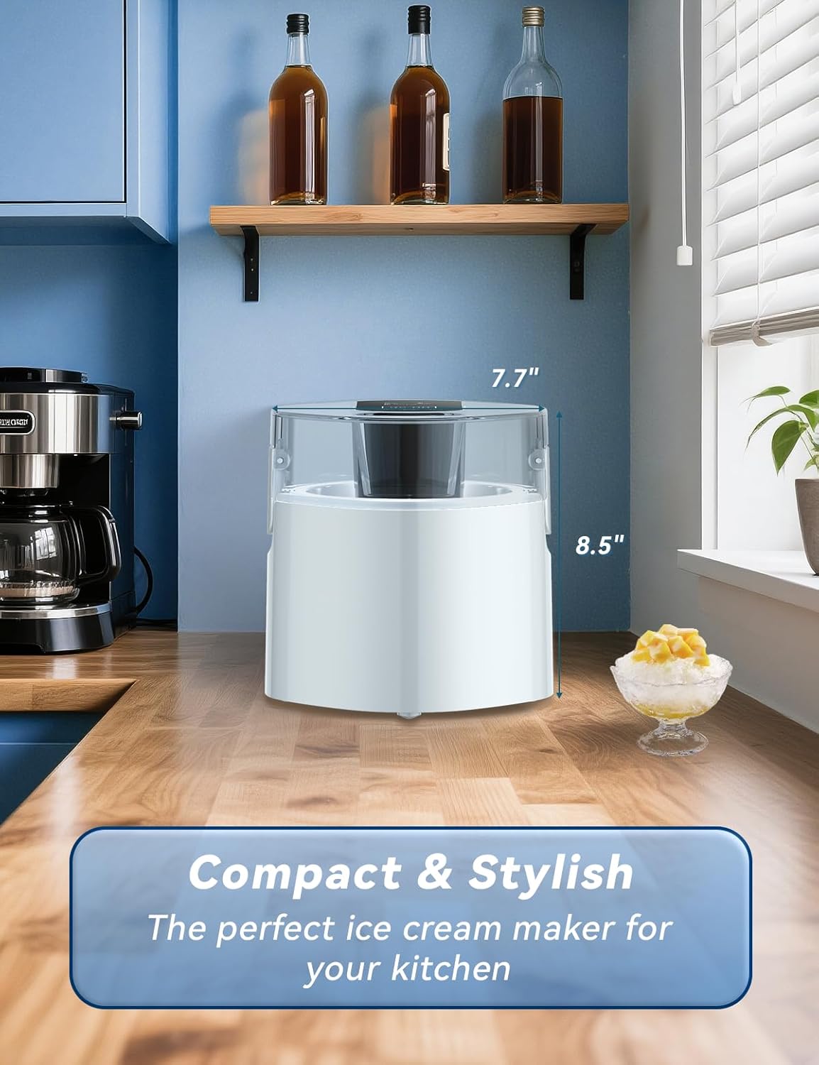 Ice Cream Maker, 1.5-Qt Ice Cream Machine and Frozen Yogurt Machine, 1.5-Qt Insulated Freezer Bowl, LCD Screen and Timer, Quick Results, Easy to Operate and Clean