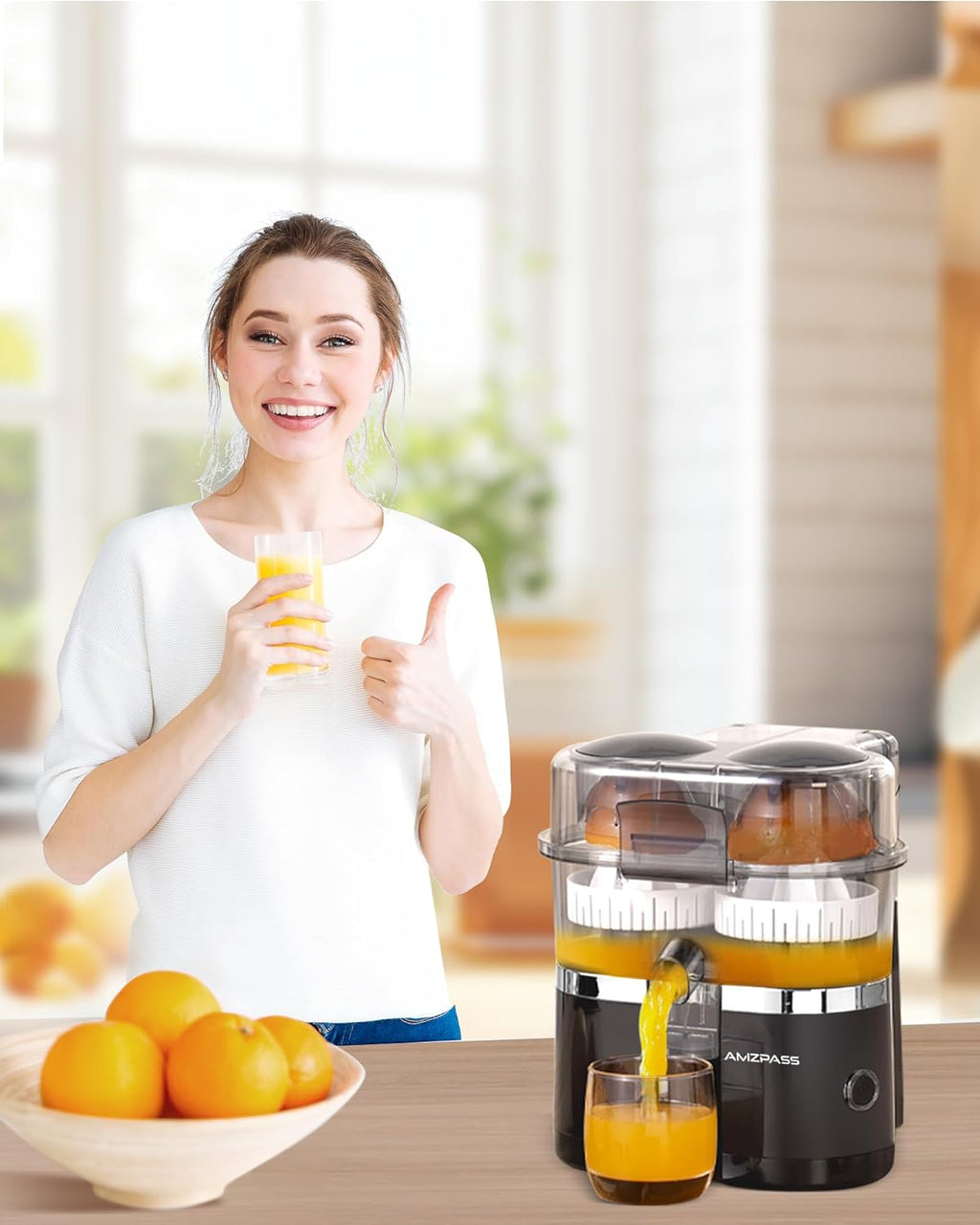 Dual-Head Electric Citrus Juicer, Lemon Squeezer with Power Cord and Cleaning Brush, 1-Button Automatic Juicer Machine for Orange, Lemon, Lime, Easy to Clean & Use, Built-in Cutter(Black)