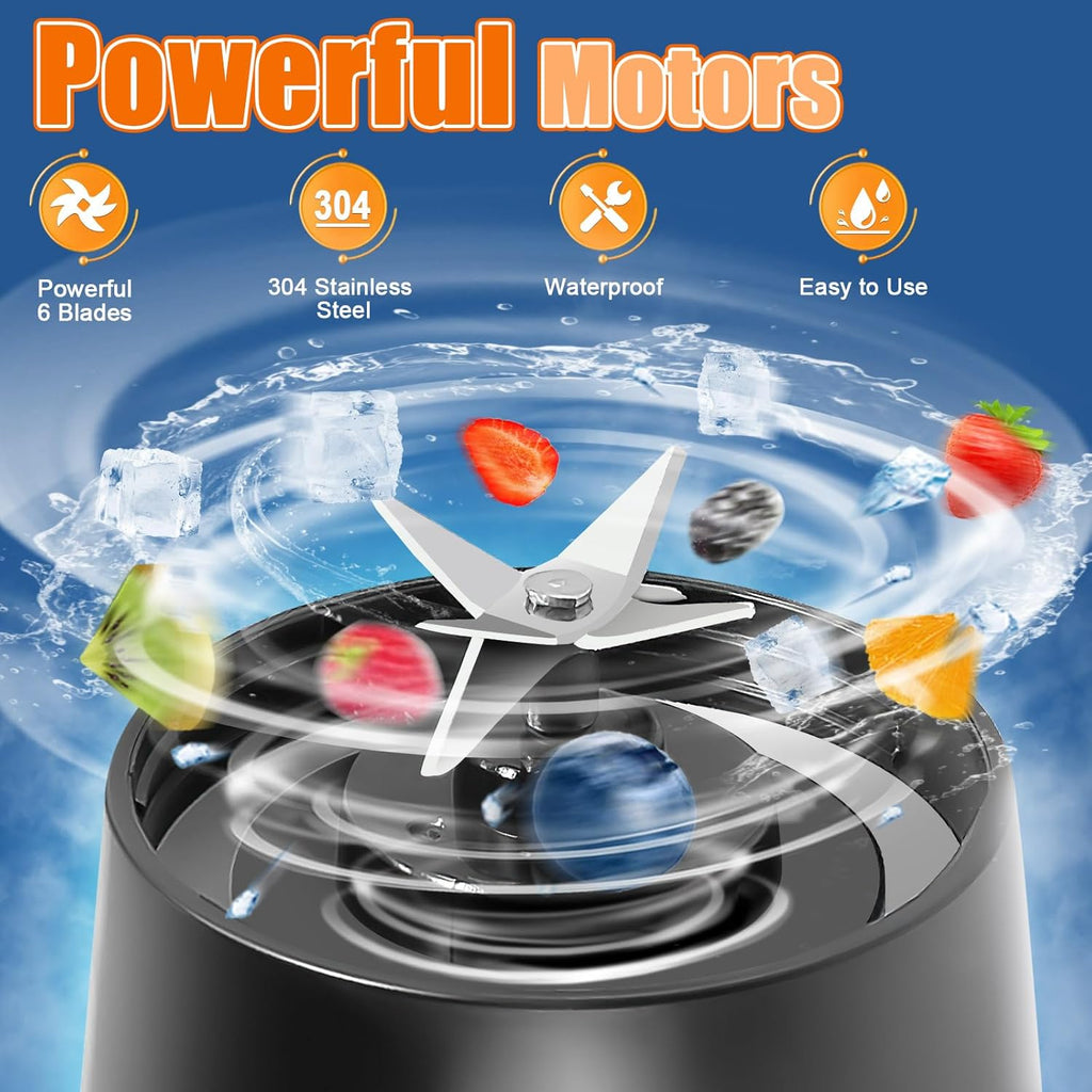 Portable Blender, Personal Size for Shakes and Smoothies with 6 Ultra Sharp Blades, Personal Blender USB Rechargeable Magnetic for Travel, Office, Gym (Black)