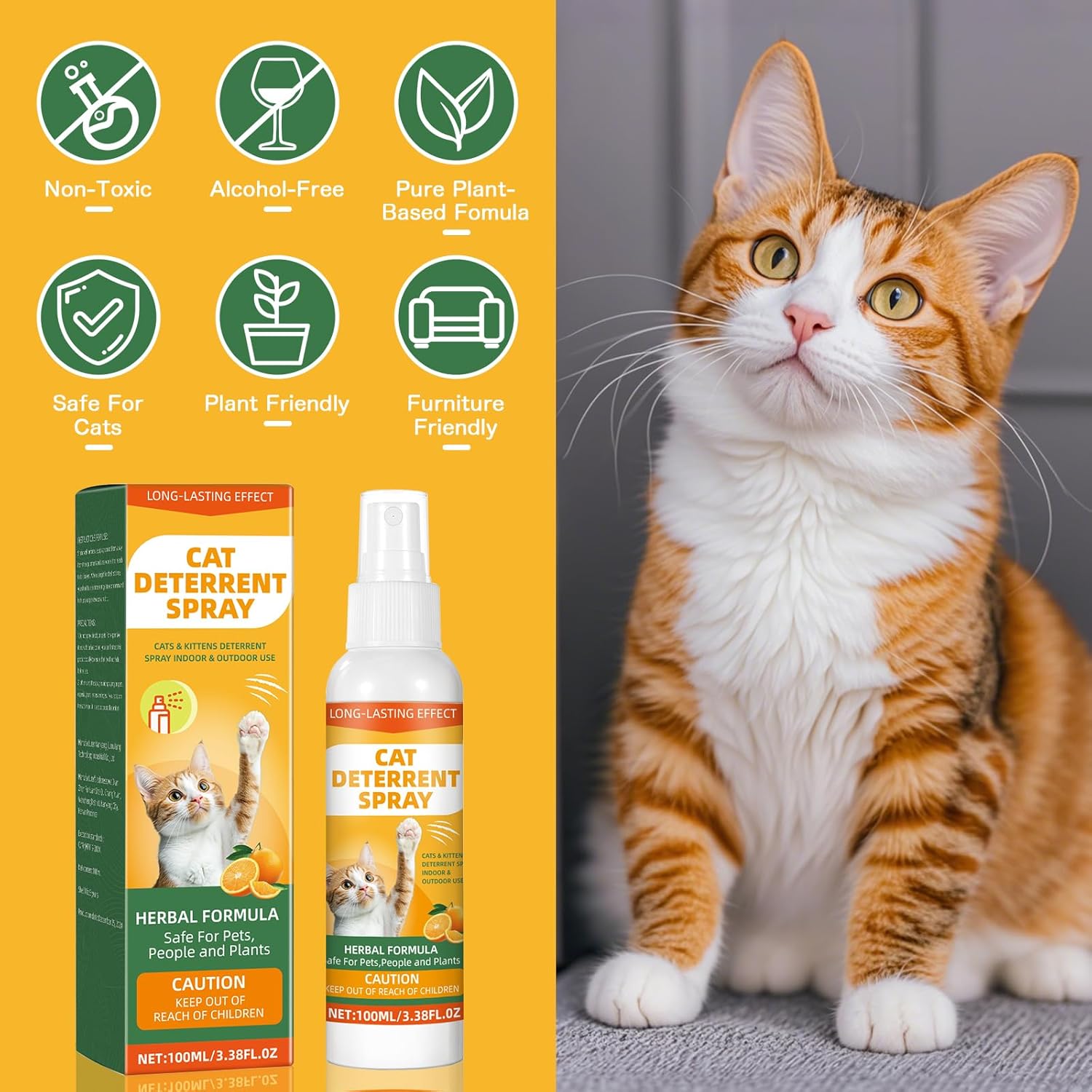 Cat Deterrent Spray - Safe Indoor & Outdoor Deterrent for Furniture Protection, Effective Training Aid with Natural Ingredients - Non-Toxic Anti-Scratch Formula