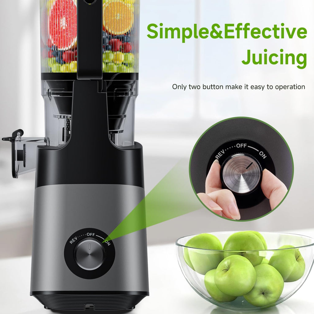 Cold Press Juicer, 5.8" Wide Feed Chute, With 400W Slow Masticating Juicer, Designed For High Juice Yield From Whole Fruits & Vegetables, Easy to Clean, Dark Grey