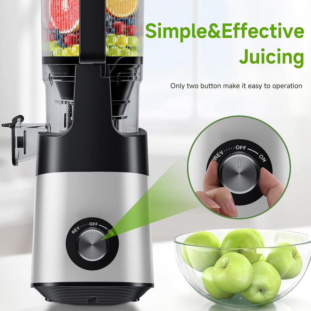 Cold Press Juicer, 5.8" Wide Feed Chute, With 400W Slow Masticating Juicer, Designed For High Juice Yield From Whole Fruits & Vegetables, Easy to Clean, Silver Gray