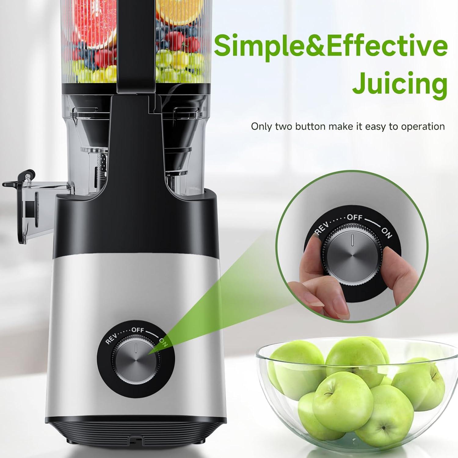 Cold Press Juicer, 5.8" Wide Feed Chute, With 400W Slow Masticating Juicer, Designed For High Juice Yield From Whole Fruits & Vegetables, Easy to Clean, Silver Gray