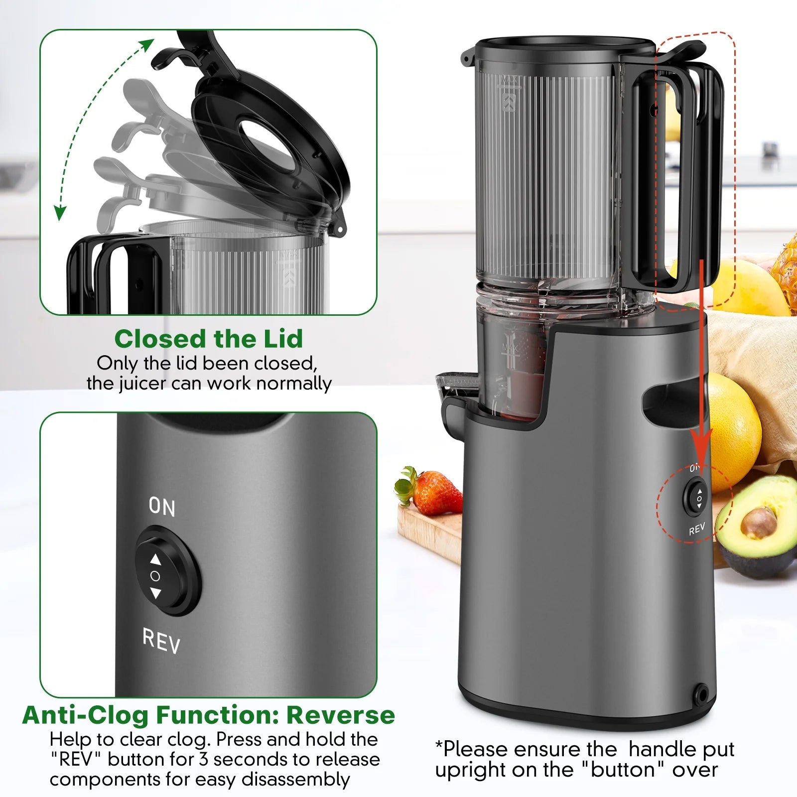 JADUS Cold Press Juicer, 5.8" Wide Feed Chute, Supports Fruit & Vegetable,High Juice Yield & Easy to Clean, Extractor Machine with 400W